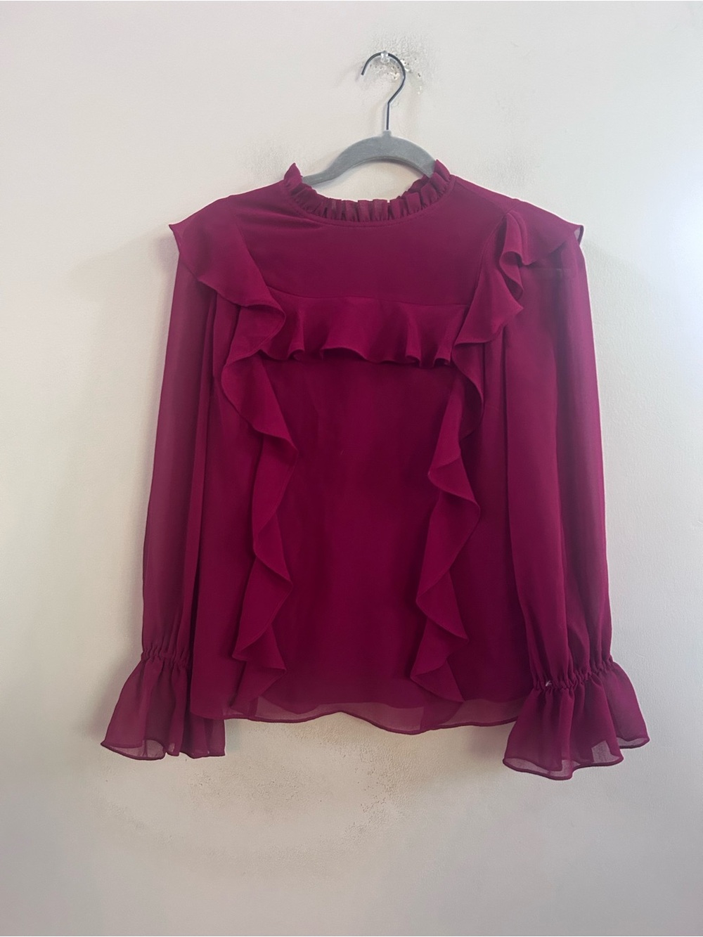 Rachel parcell maroon ruffled blouse XS